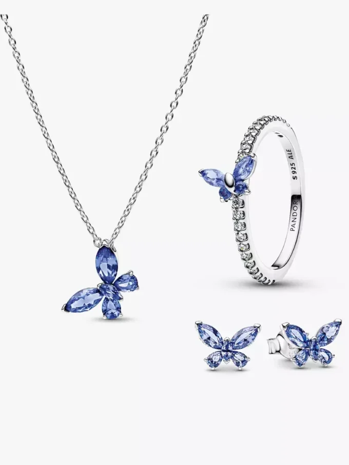 Schmetterlingsschmuck-Set in Winterblau, 3-teilig