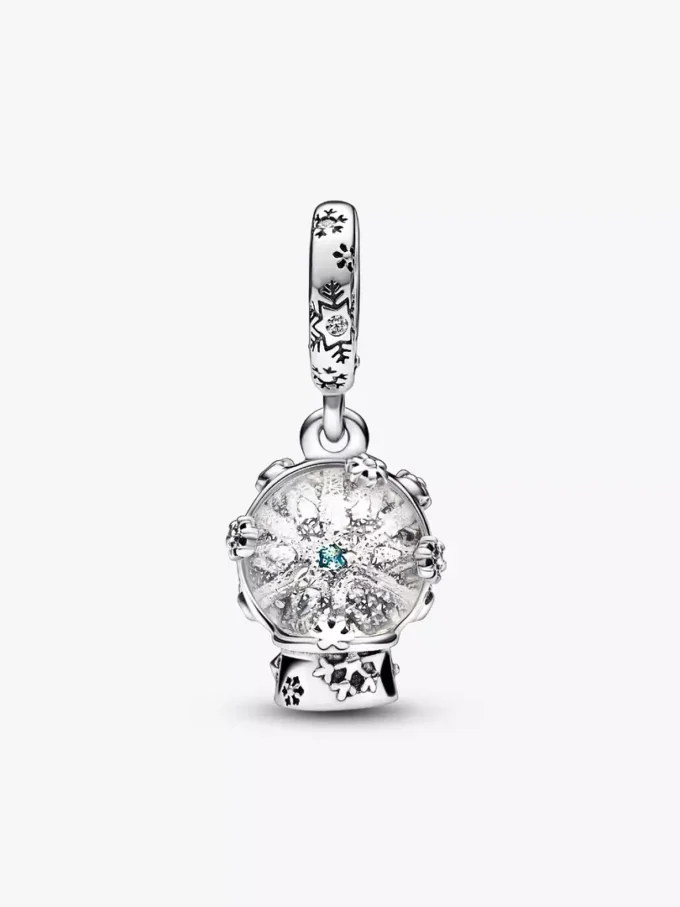 Schneeflocken-Schneekugel-Dangle Charm aus Sterlingsilber Schneeflocken-Schneekugel-Dangle Charm aus Sterlingsilber