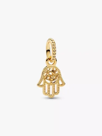 Schützender Hamsa-Hand-Dangle Charm, 14-karätig vergoldet Schützender Hamsa-Hand-Dangle Charm, 14-karätig vergoldet