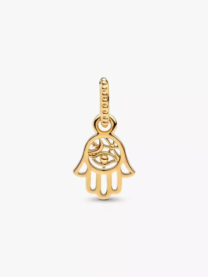 Schützender Hamsa-Hand-Dangle Charm, 14-karätig vergoldet Schützender Hamsa-Hand-Dangle Charm, 14-karätig vergoldet