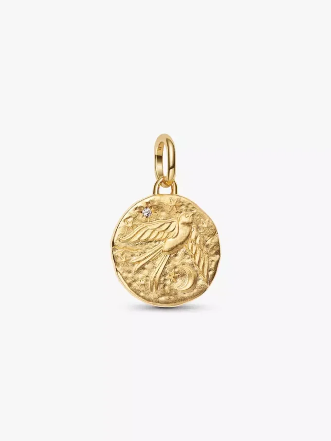 Schwalben-Medaillon-Charm, 14 Karat vergoldet Schwalben-Medaillon-Charm, 14 Karat vergoldet
