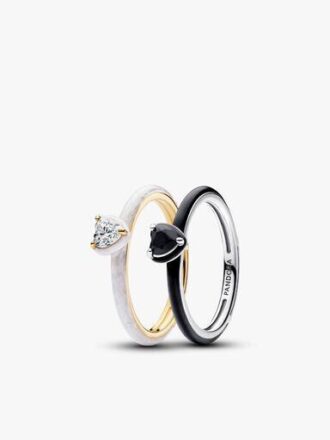 Schwarz-weiße Chakra-Herz-Ringe – 2 Stück