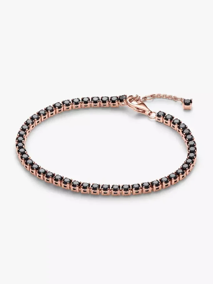Schwarzes, funkelndes Tennisarmband, 14 Karat Roségold-Beschichtung Schwarzes, funkelndes Tennisarmband, 14 Karat Roségold-Beschichtung