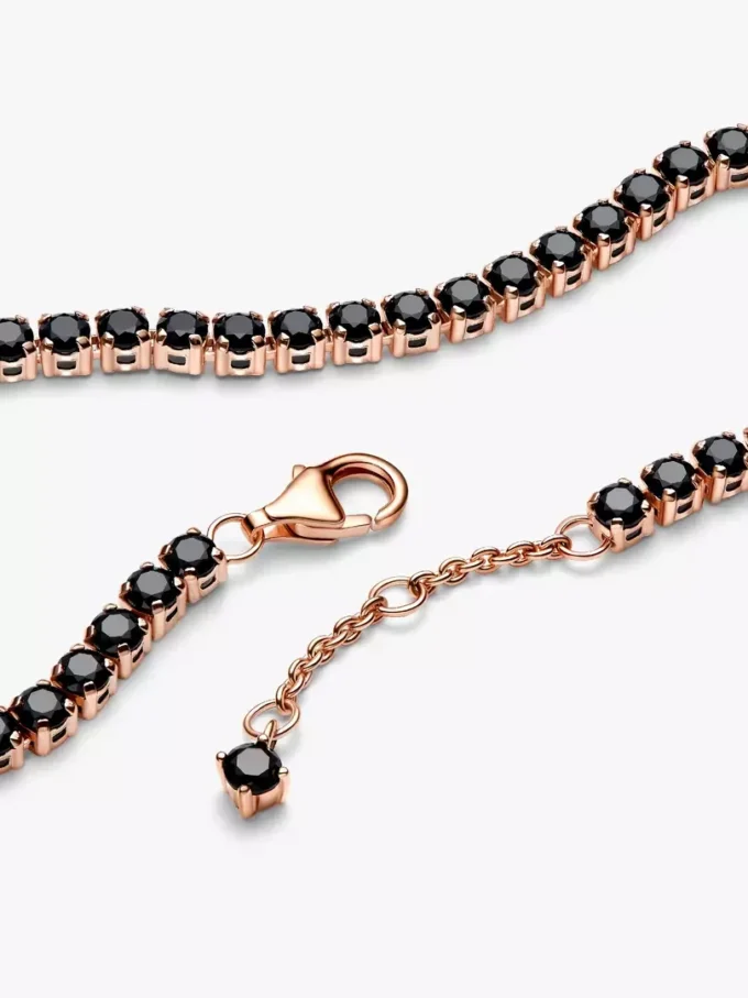 Schwarzes, funkelndes Tennisarmband, 14 Karat Roségold-Beschichtung Schwarzes, funkelndes Tennisarmband, 14 Karat Roségold-Beschichtung