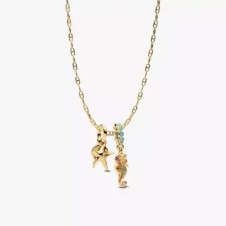 Seepferdchen- und Seestern-Charm-Halskette, 3er-Set