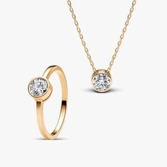 Set aus Halskette und Ring mit laborgezüchteten Diamanten in Zargenfassung – 2er-Set