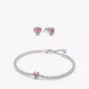 Set aus rosa funkelndem Herz-Armband und Ohrringen (2er-Set)
