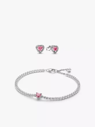 Set aus rosa funkelndem Herz-Armband und Ohrringen (2er-Set)