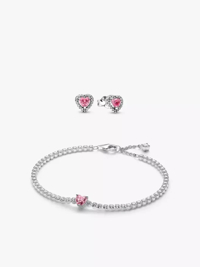 Set aus rosa funkelndem Herz-Armband und Ohrringen (2er-Set)