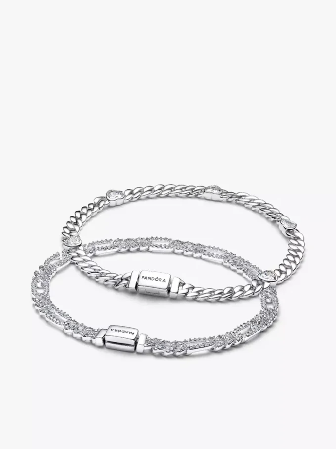 Set aus zwei Armbändern mit kubanischer Kette, Herz- und Ovalmotiven