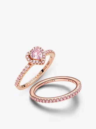 Set aus zwei rosa funkelnden, erhöhten Herzringen