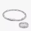 Silber-Herz-Kubaketten-Armband & Ring-Set, 2er-Set