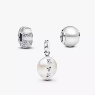 Silbernes Perlglanz-Charm-Trio, 3er-Set Silbernes Perlglanz-Charm-Trio, 3er-Set