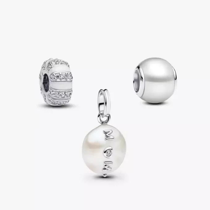 Silbernes Perlglanz-Charm-Trio, 3er-Set Silbernes Perlglanz-Charm-Trio, 3er-Set