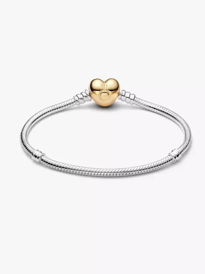 Snake Chain-Armband mit Herzverschluss aus Sterlingsilber, 14-karätig vergoldet Snake Chain-Armband mit Herzverschluss aus Sterlingsilber, 14-karätig vergoldet