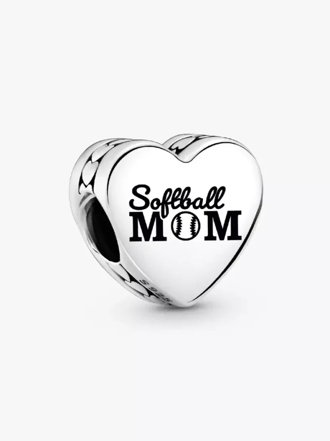 Softball-Mom-Herz-Charm aus Sterlingsilber Softball-Mom-Herz-Charm aus Sterlingsilber