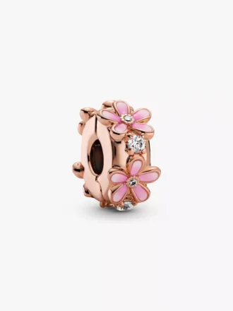 Spacer Charm mit rosa Gänseblümchen-Zwischenstück, 14 Karat Roségold-Beschichtung