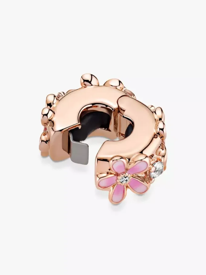 Spacer Charm mit rosa Gänseblümchen-Zwischenstück, 14 Karat Roségold-Beschichtung Spacer Charm mit rosa Gänseblümchen-Zwischenstück, 14 Karat Roségold-Beschichtung
