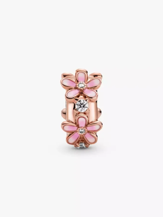 Spacer Charm mit rosa Gänseblümchen-Zwischenstück, 14 Karat Roségold-Beschichtung Spacer Charm mit rosa Gänseblümchen-Zwischenstück, 14 Karat Roségold-Beschichtung