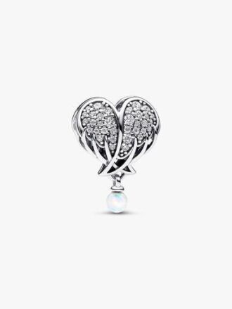 Sparkling Angel Wings & Heart Charm – Sterlingsilber
