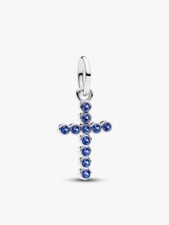 Sparkling Blue Round Bezel Cross Pendant Halskette – 2er-Set