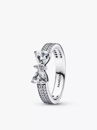 Funkelnder zweireihiger Ring mit Schleife aus Sterlingsilber