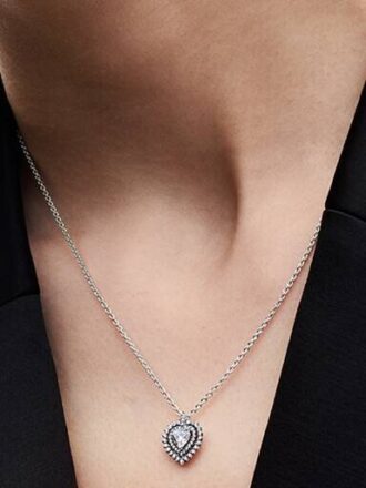 Sparkling Heart Halo Anhänger-Halskette – Sterlingsilber