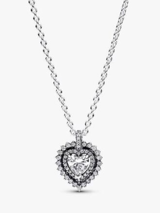 Sparkling Heart Halo Anhänger-Halskette – Sterlingsilber
