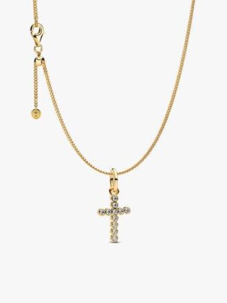 Sparkling Round Bezel Cross Anhänger-Halskette – 2er-Set
