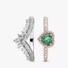 Stapelring-Set mit grünem Herz und Princess-Wishbone, 2er-Set Stapelring-Set mit grünem Herz und Princess-Wishbone, 2er-Set