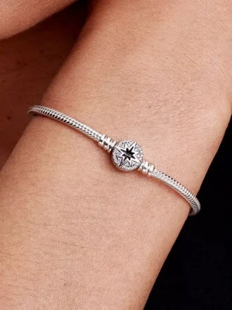 Sterling-Silber-Armband mit Snake Chain und Nordstern-Verschluss