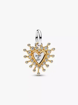 Strahlender Herz-Dangle Charm aus Sterlingsilber, 14-karätig vergoldet