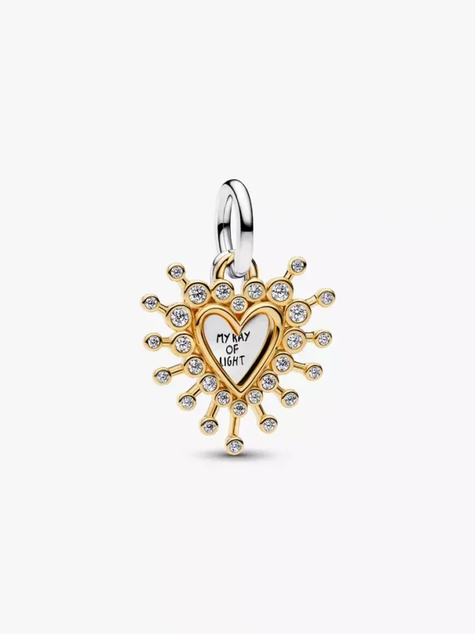 Strahlender Herz-Dangle Charm aus Sterlingsilber, 14-karätig vergoldet