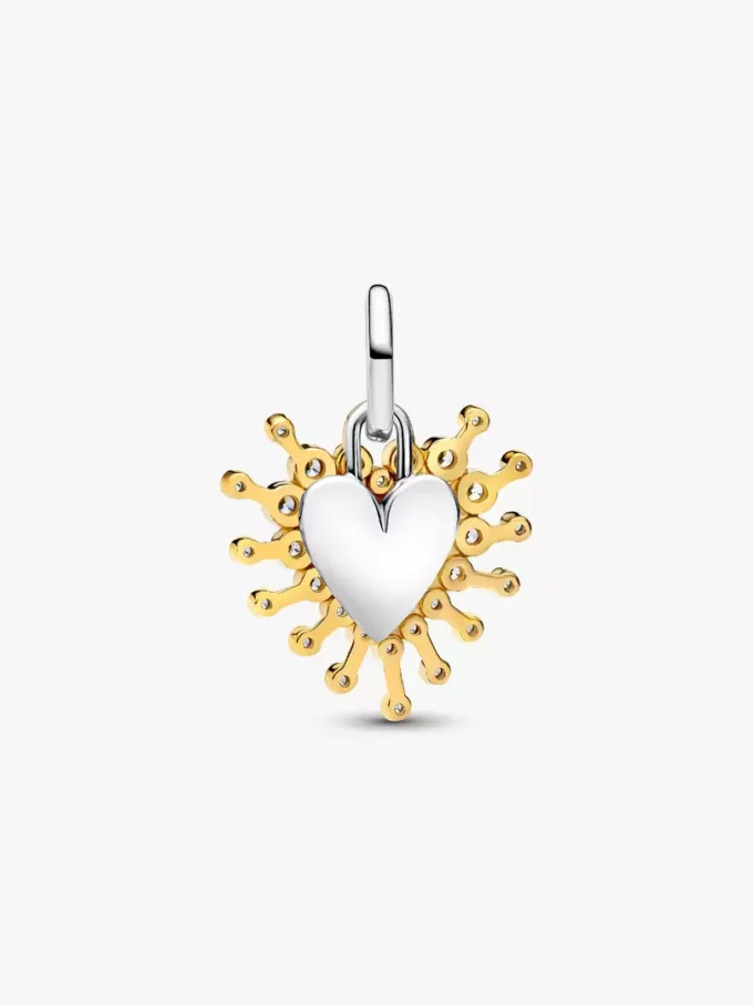 Strahlender Herz-Dangle Charm aus Sterlingsilber, 14-karätig vergoldet
