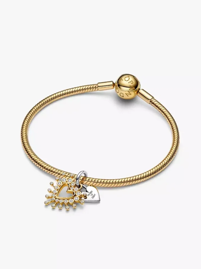 Strahlender Herz-Dangle Charm aus Sterlingsilber, 14-karätig vergoldet