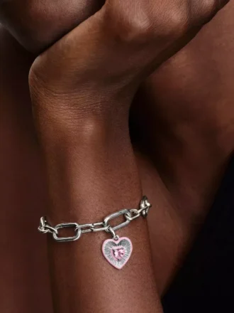 Strahlender rosa Herz-Charm aus Sterlingsilber