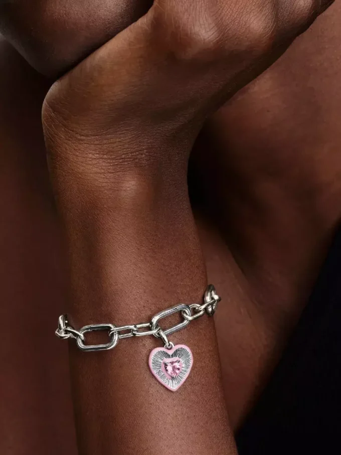 Strahlender rosa Herz-Charm aus Sterlingsilber