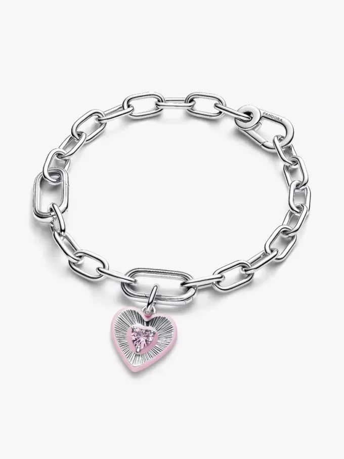 Strahlender rosa Herz-Charm aus Sterlingsilber