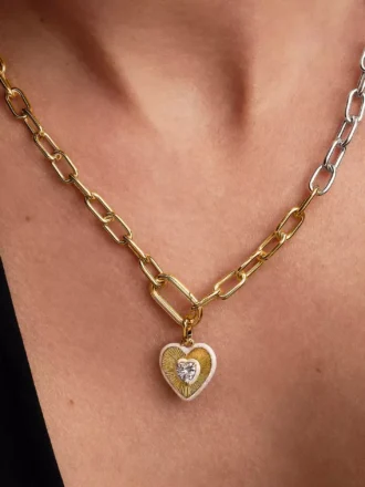 Strahlender weißer Herz-Charm, 14-karätig vergoldet