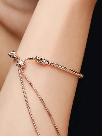Studded Chain Slider Armband, 14 Karat Roségold-Beschichtung