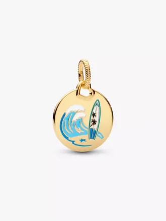 Surf-Dangle Charm mit rundem Anhänger, 14-karätig vergoldet