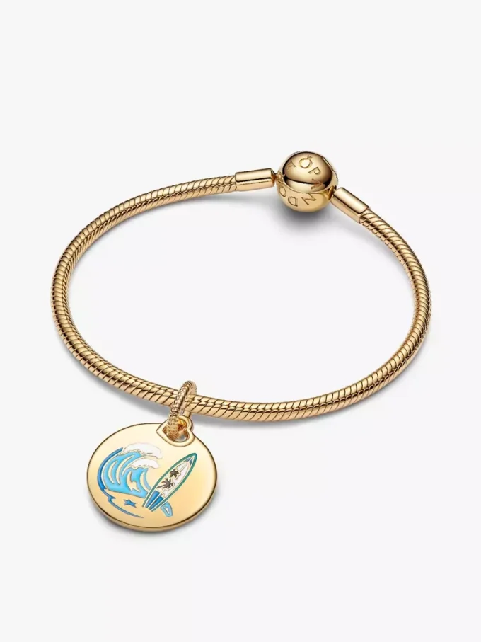 Surf-Dangle Charm mit rundem Anhänger, 14-karätig vergoldet