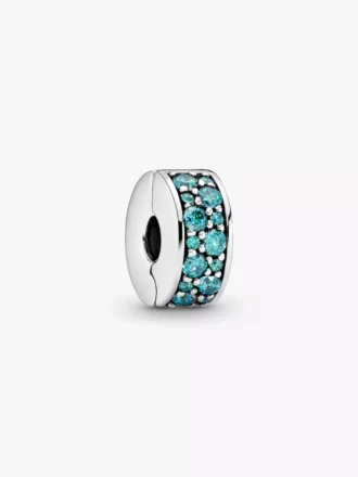 Teal-farbener Pavé-Clip Charm aus Sterlingsilber