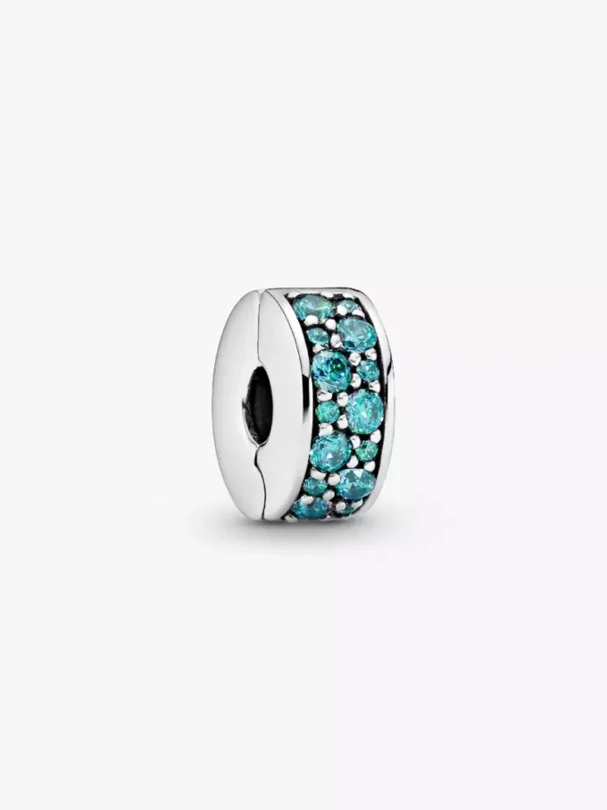 Teal-farbener Pavé-Clip Charm aus Sterlingsilber