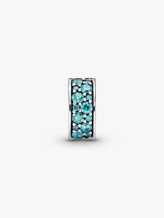 Teal-farbener Pavé-Clip Charm aus Sterlingsilber