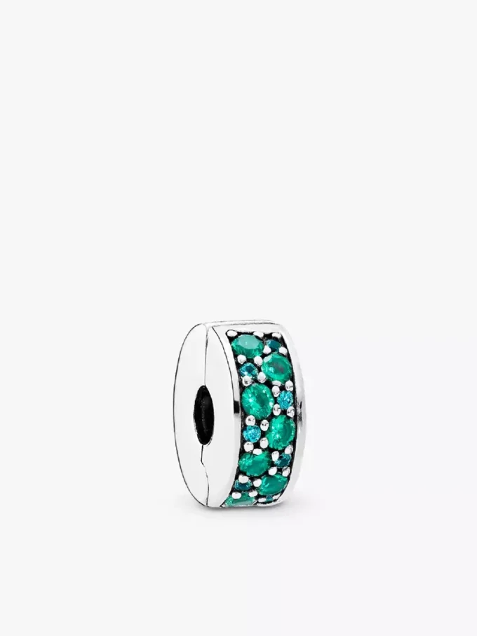 Teal-farbener Pavé-Clip Charm aus Sterlingsilber