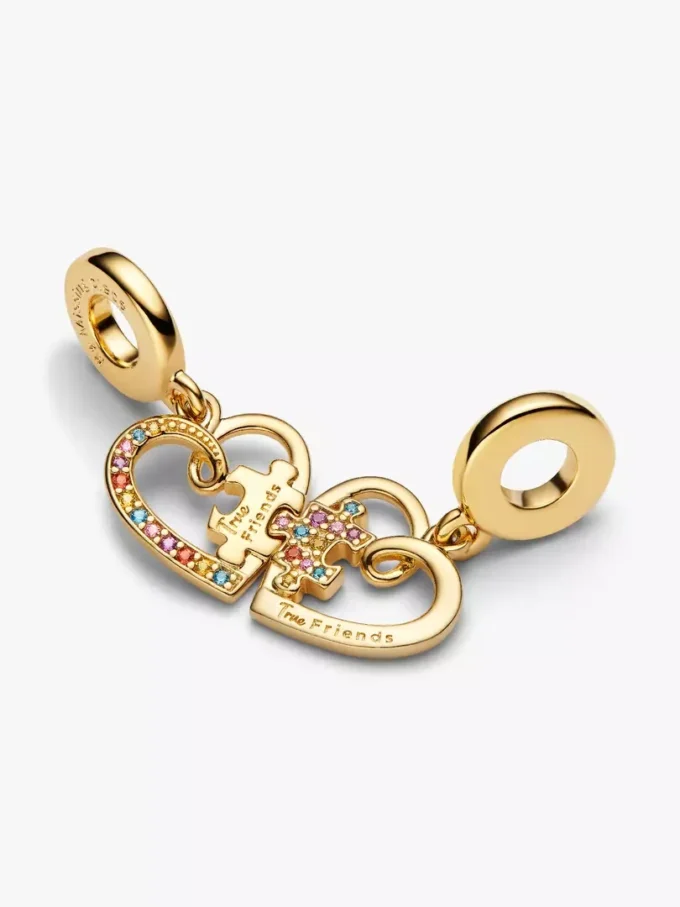 Teilbarer Puzzleteil-Herz-Dangle Charm, 14-karätig vergoldet