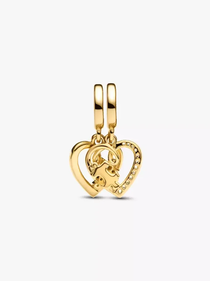 Teilbarer Puzzleteil-Herz-Dangle Charm, 14-karätig vergoldet