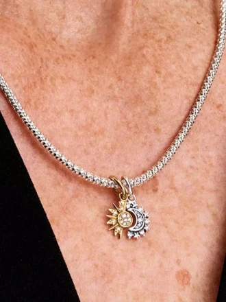 Teilbarer Sonnen- und Mond-Dangle Charm aus Sterlingsilber, 14-karätig vergoldet