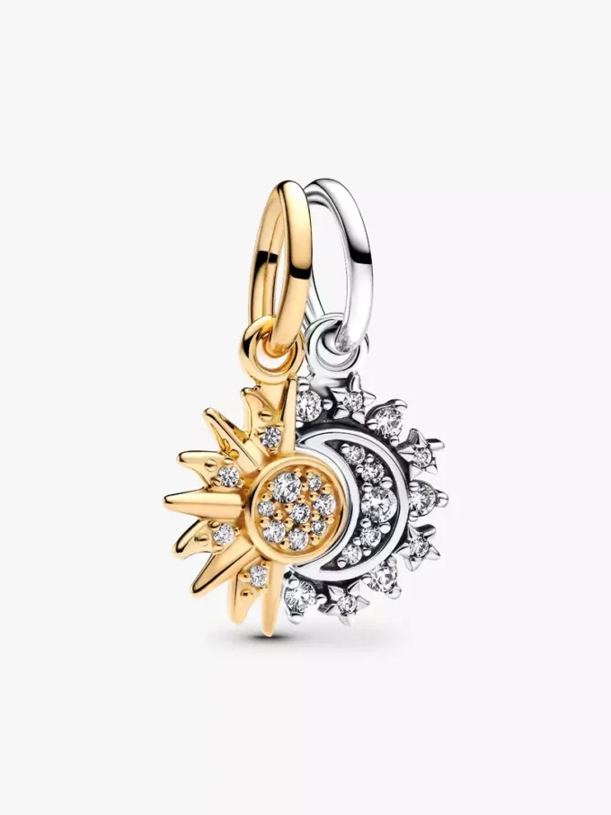 Teilbarer Sonnen- und Mond-Dangle Charm aus Sterlingsilber, 14-karätig vergoldet